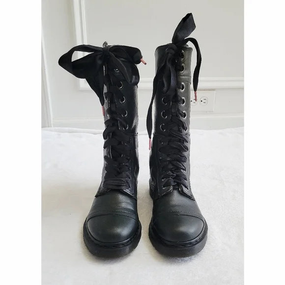 Dr. Martens Triumph Dark Green Combat Foldover Boots with Ribbon Laces Size 8 - Picture 10 of 14